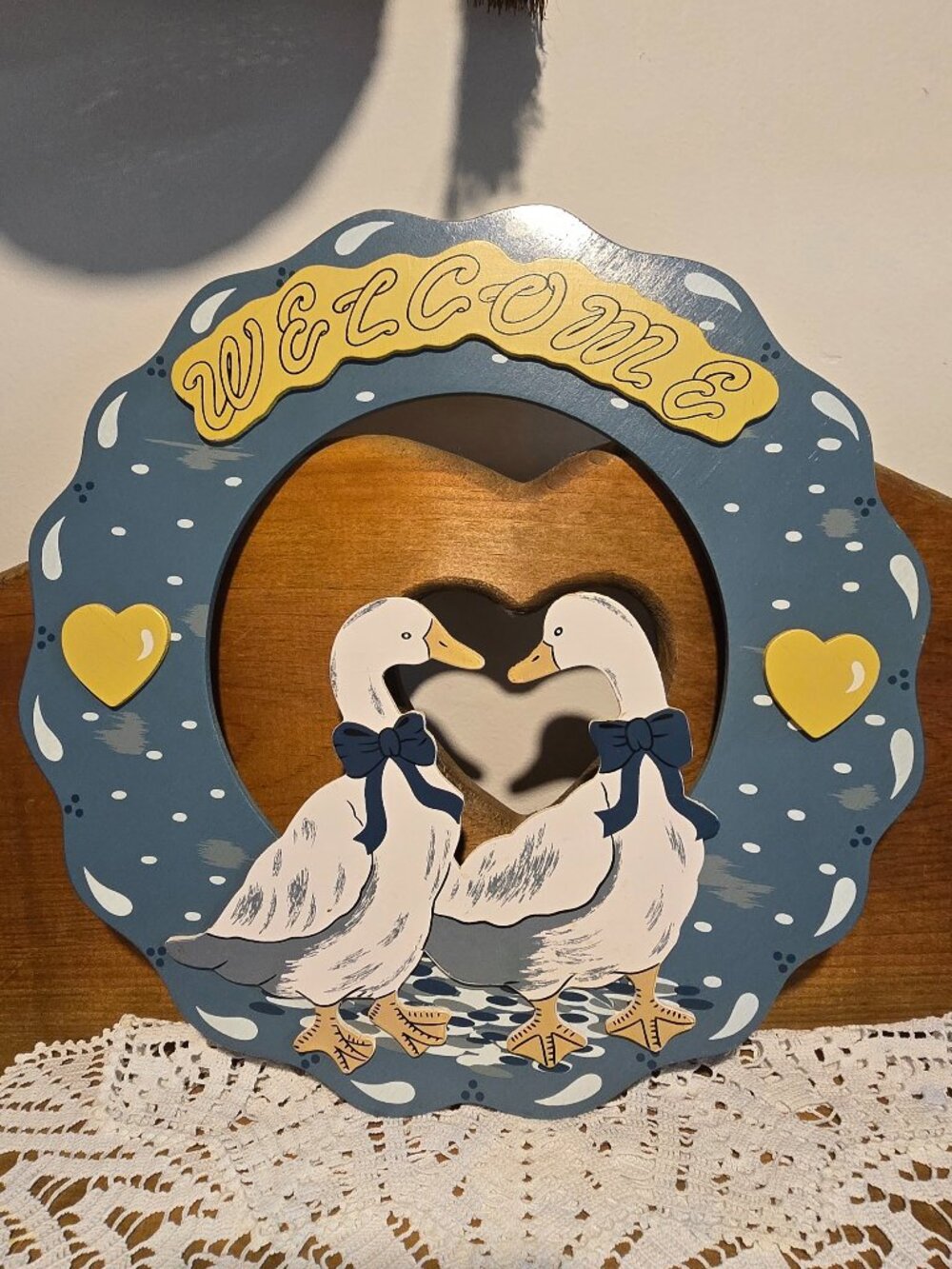 Vintage 80s/90s Country Geese Wooden Welcome Sign / Door Wreath